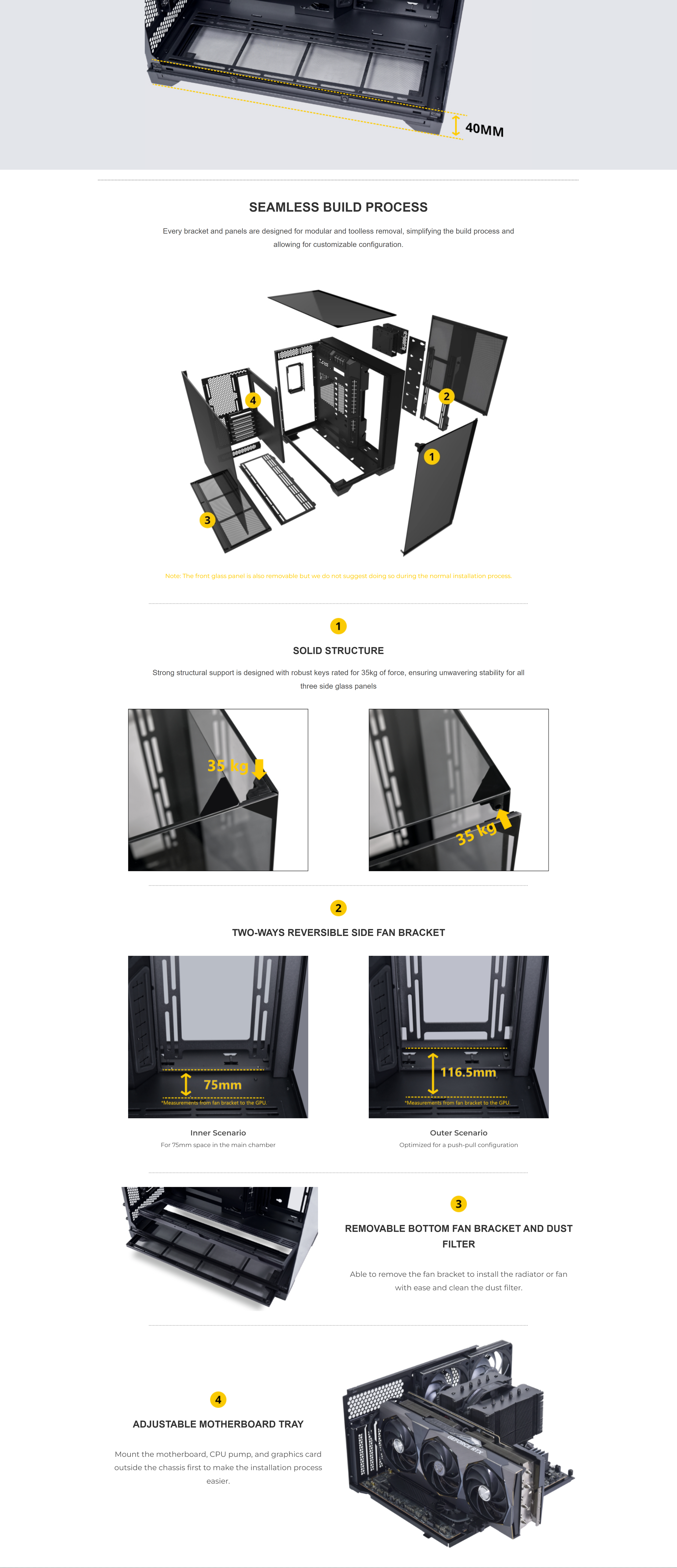 A large marketing image providing additional information about the product Lian Li O11 Vision Mid Tower Case - Chrome - Additional alt info not provided